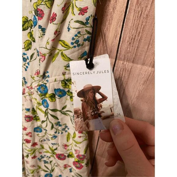 Sincerely Jules XS NWT Floral Summer Mini Dress Smocked Back linen blend - Picture 7 of 8